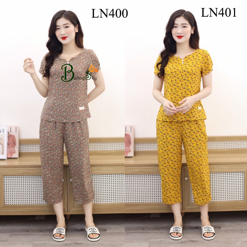 Đồ bộ mặc nhà, quần áo nữ mặc nhà vải lụa ống rộng thoải mái khi mặ