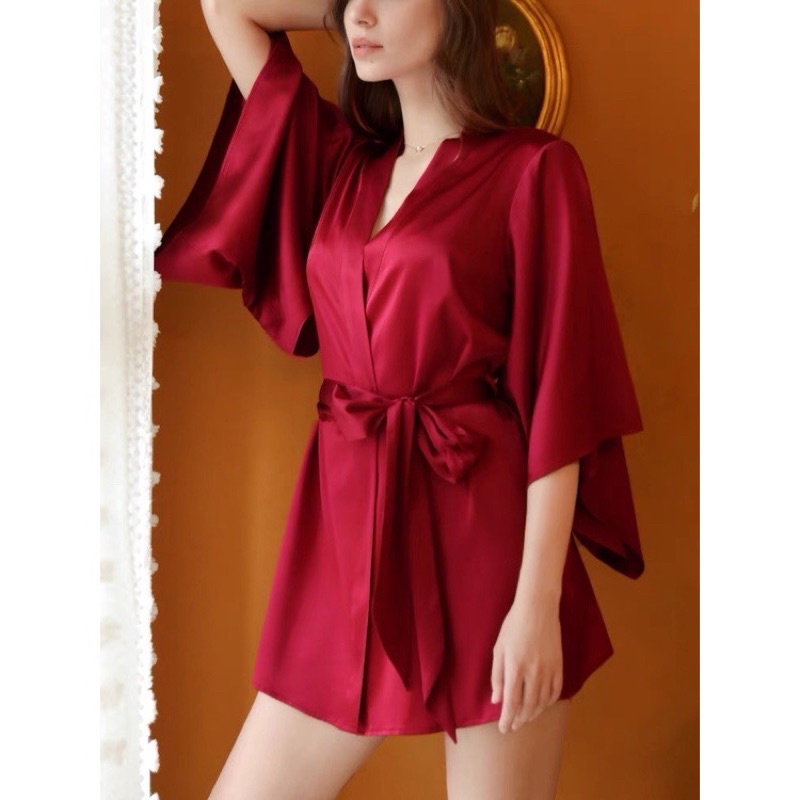 Sx872 - áo choàng ngủ lụa dáng kimono nhiều màu - camluu99