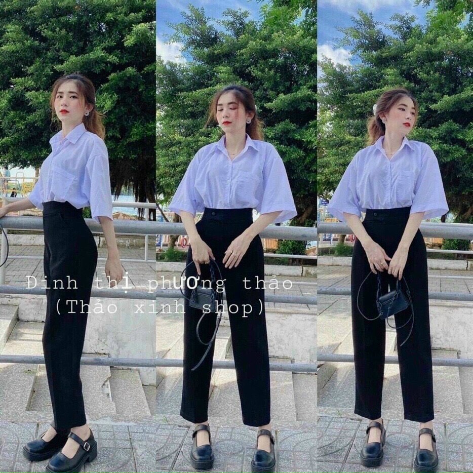 [HCM]Sét Học Sinh Tay Lửng Quần Ống Đứng Lưng Siêu CaoChất tuyết Mưa Dày Mịn-NU