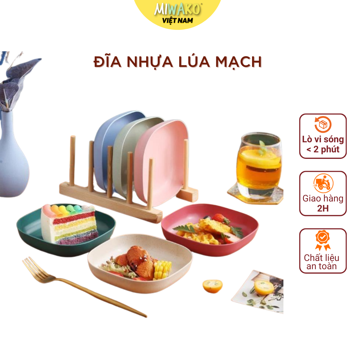 Bộ 8 Chiếc Đĩa Nhựa Lúa Mạch Sinh Học An Toàn Đựng Thức Ăn Hoa Quả Size 14,3cm