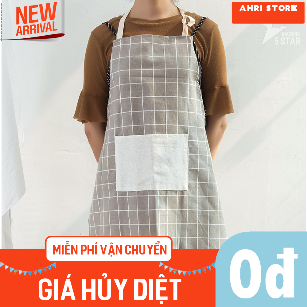 Tạp dề đầu bếp, có túi ở phía trước kiểu Hàn Quốc, chống dầu ăn bắn, chống nước, nhiều màu lựa chọn, họa tiết kẻ ô vuông 40.TDNA