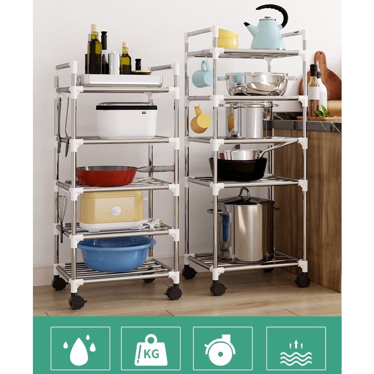 Kệ nhà tắm inox Dán Tường Kệ Để Xoong Nồi Chảo inox 5 tầng sắp xếp xoong nồi nhà bếp gọn gàng tặng móc treo muôi