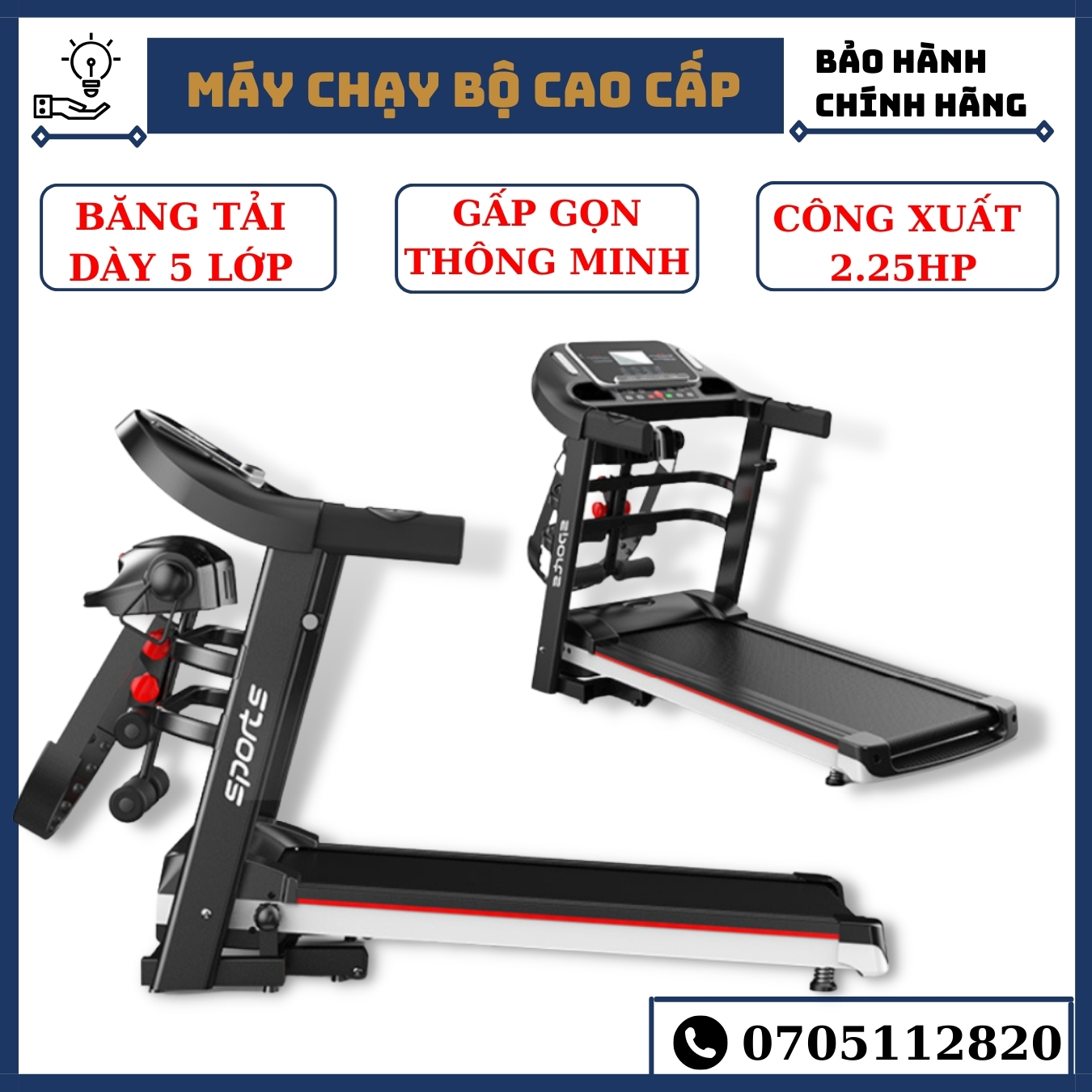 Máy chạy bộ đa năng, máy chạy bộ cao cấp tại nhà, máy chạy bộ gấp gọn kèm đai massage