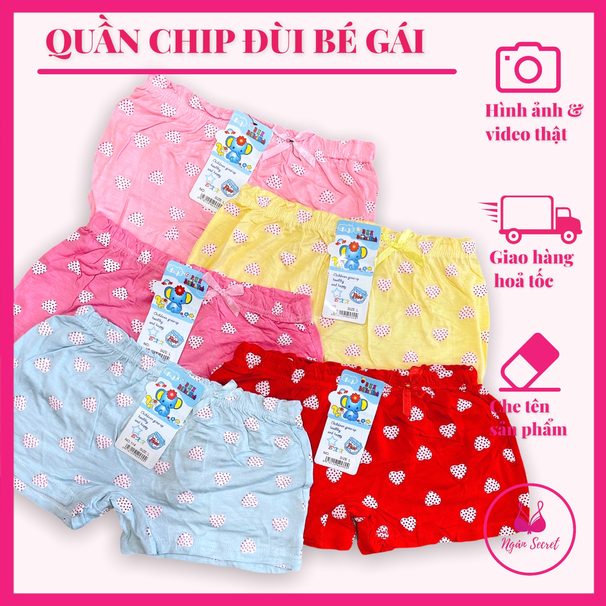 Combo 10 quần chip đùi, quần lót cho bé gái cao cấp xinh xắn, thoáng mát