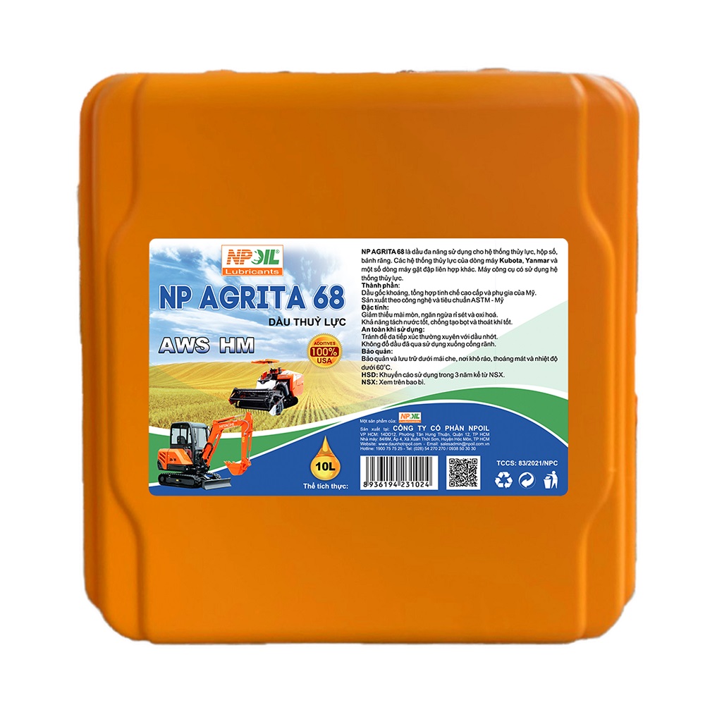 Npoil - dầu thuỷ lực máy nông nghiệp - np agrita 68 hm - can 10 lít