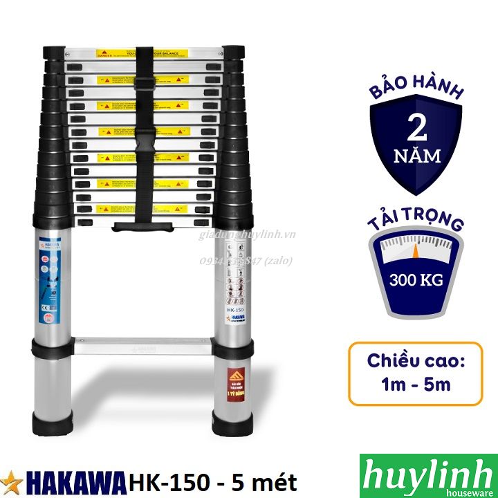 [Trả góp 0%] Thang nhôm rút đơn Hakawa HK-150 - 5 mét