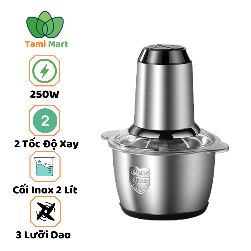Máy xay thịt 250w đa năng- cối xay thịt inox 4 lưỡi dao dung tích 2l - máy xay đa năng xay thịt,cá,tôm, hạt- bảo hành 6 tháng