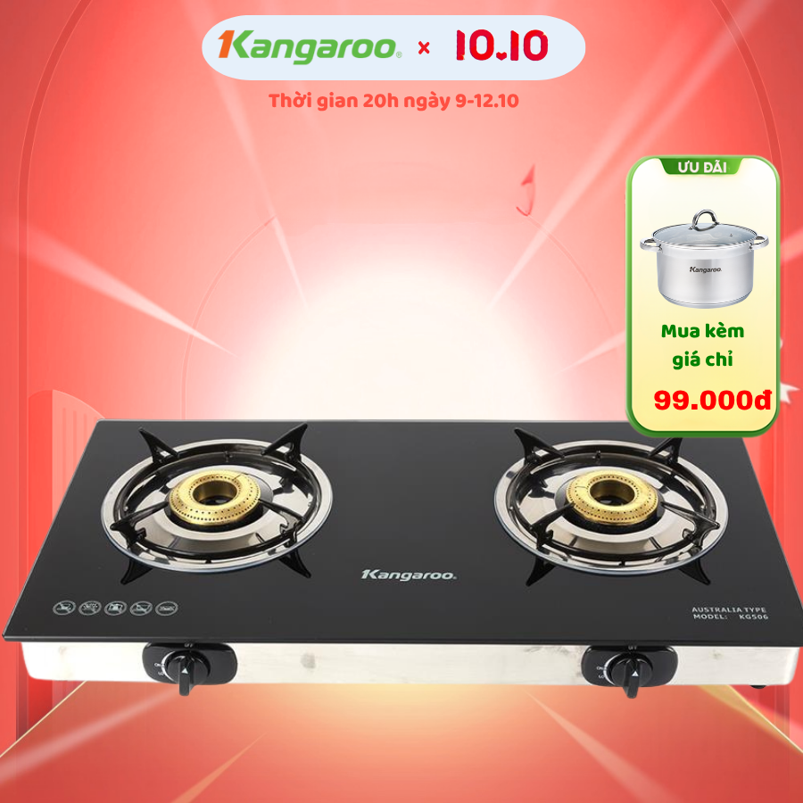[BH 1 Năm] Bếp gas đôi Kangaroo KG506 -  Đánh lửa Magneto - Hàng chính hãng