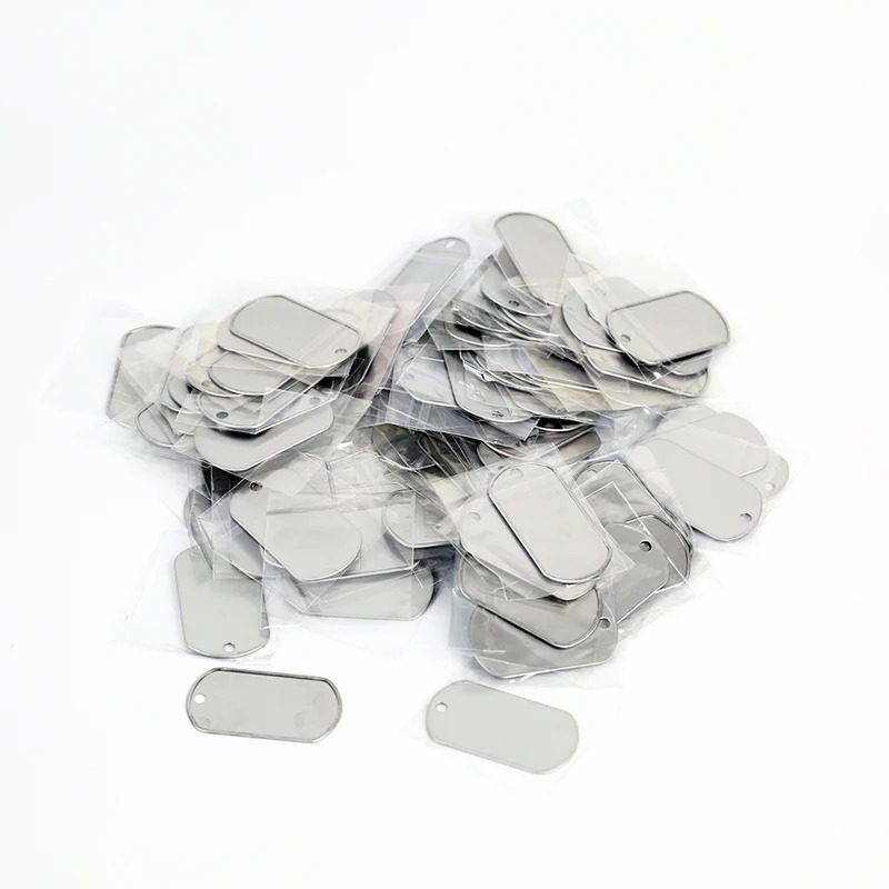 100 cái thẻ nhận dạng quân đội 50.3*28.3*0.4mm, thẻ chó BateRpak, tấm thép không gỉ, thẻ ID thú cưng, trang sức mặt dây chuyền
