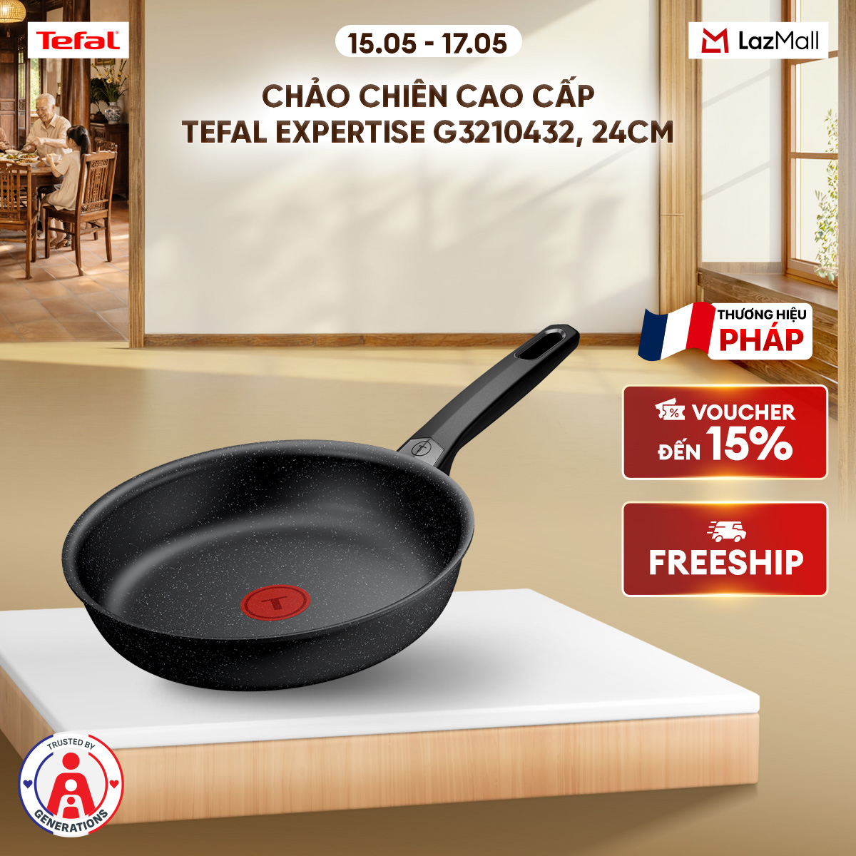 Chảo chiên cao cấp Tefal Expertise G3210432, 24cm