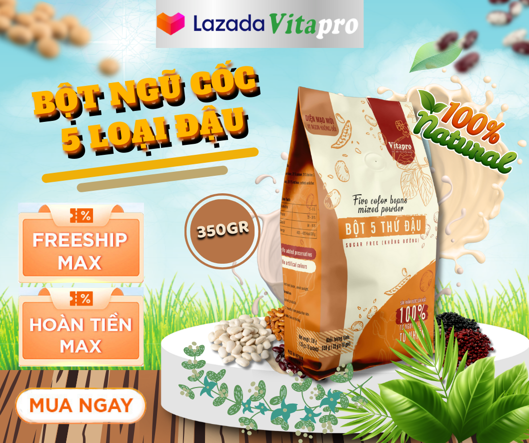 Bột ngũ cốc 5 thứ đậu không đường Vitapro Làm Hoàn Toàn từ 5 Loại Đậu Nguyên Chất Cung Cấp Đủ Dinh Dưỡng Cho Cơ Thể Phù Hợp Với Mọi Người 350gr