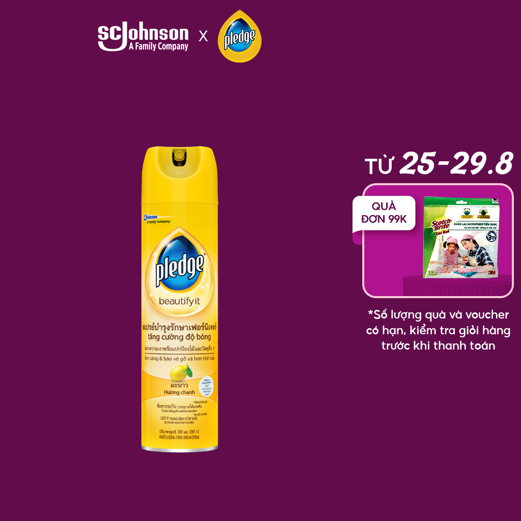 Pledge Xịt Bóng Gỗ Hương Chanh 330ml