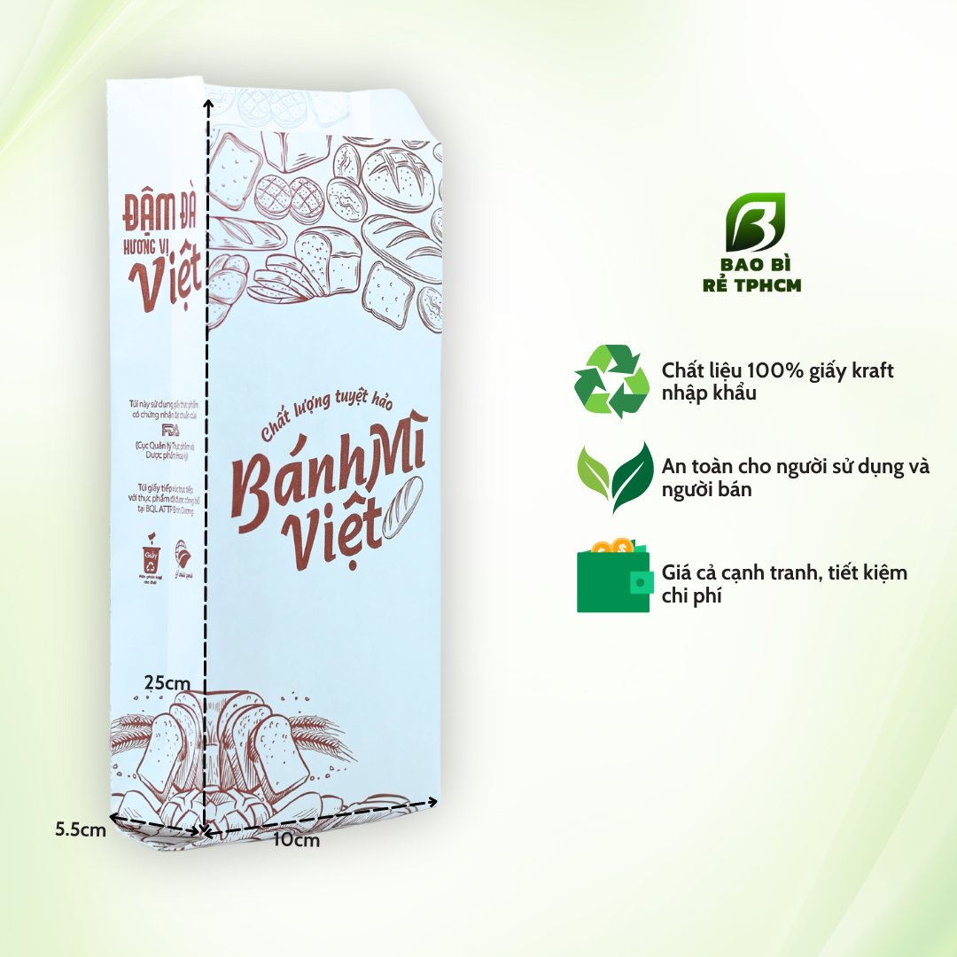 Túi đựng bánh mì việt trắng chữ nâu 1000 túi