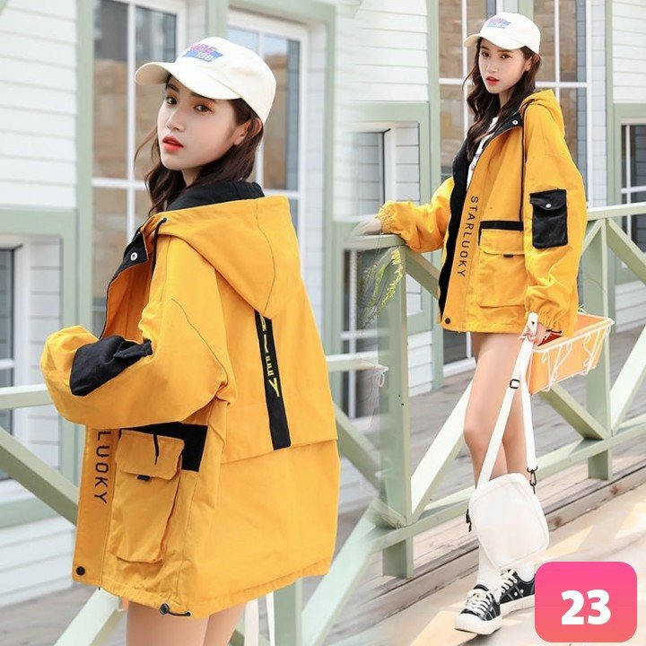 Áo khoác kaki nữ hàn quốc màu vàng cao cấp - áo khoác kaki phong cách trẻ trung- áo khoác chất liệu kaki bền màu, mặc thoáng mát, hợp thời trang, kiểu dáng hiện đại, phù hợp đi xa, áo chống nắng tốt (Full team mác)  HUYSTORE88 DKSA14