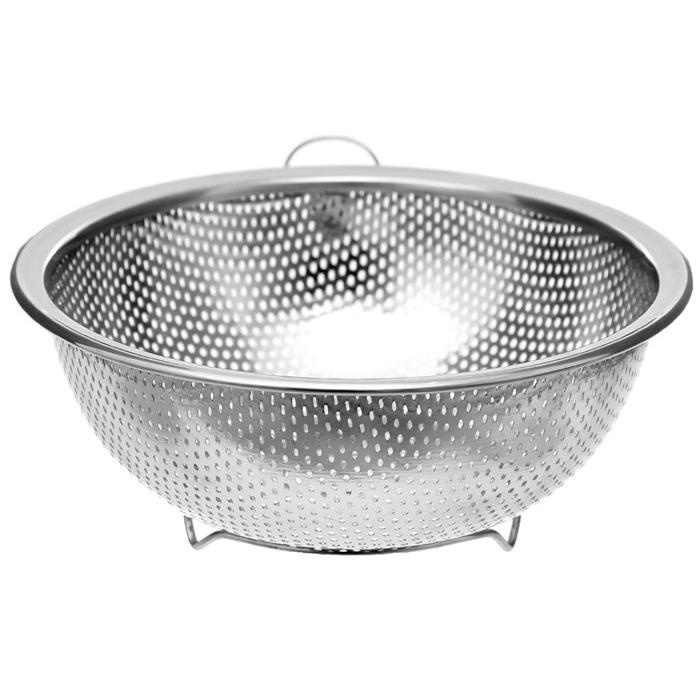 Rổ inox 304 đa năng lỗ lưới nhỏ dày - Rổ tròn inox 304 có 3 chân cao ráo nước - Rá inox có quai treo tiện lợi