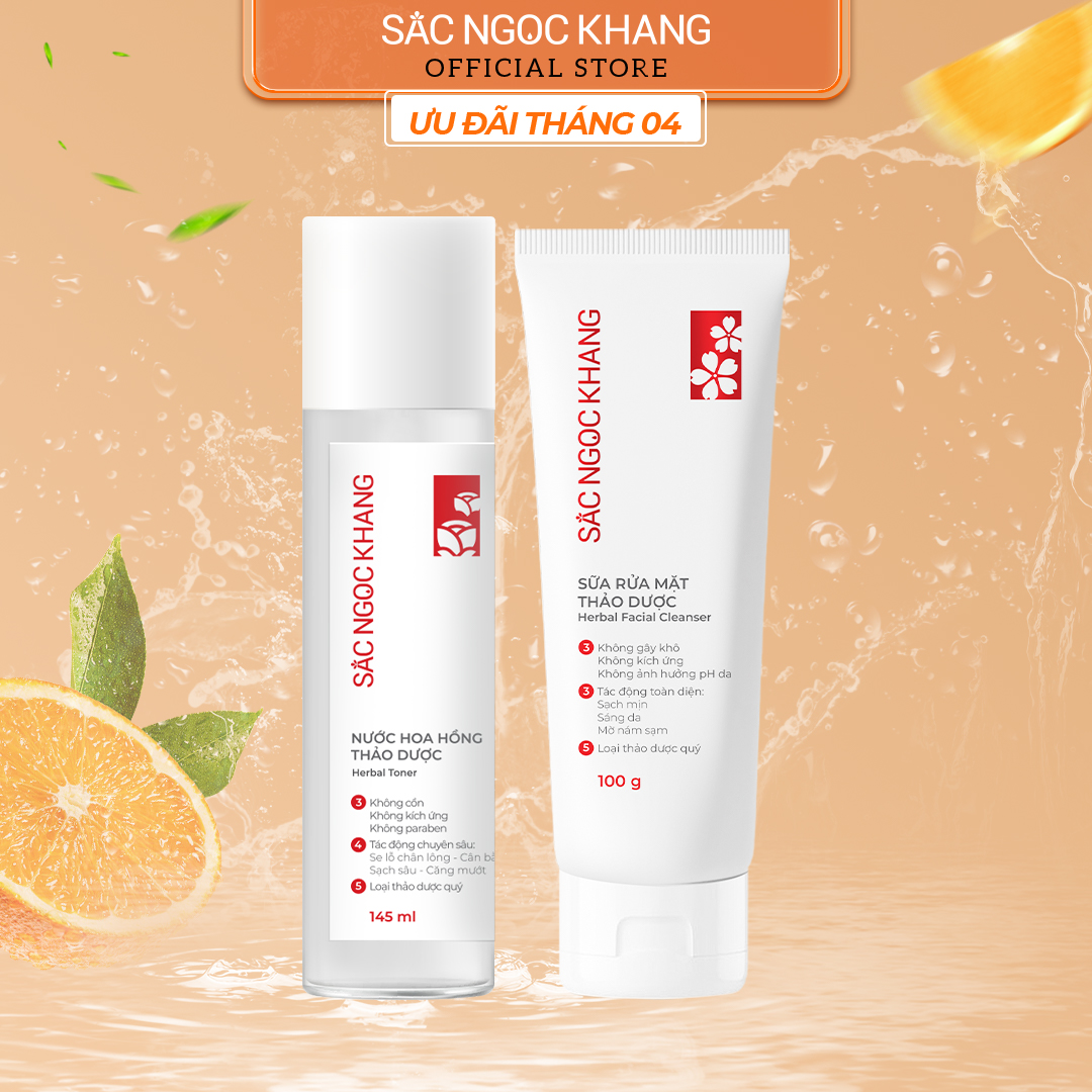 Bộ đôi kết hợp làm sạch sâu {Sữa rửa mặt 100g & Nước hoa hồng Sắc Ngọc Khang 145ml}