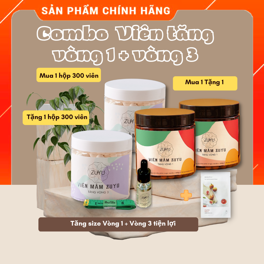 Combo Viên Mầm Tăng Vòng 1 + Viên Mầm Tăng Vòng 3 ZuYu (Mua 2 Tặng 2 + Tinh dầu massage V1 + Thước đo)