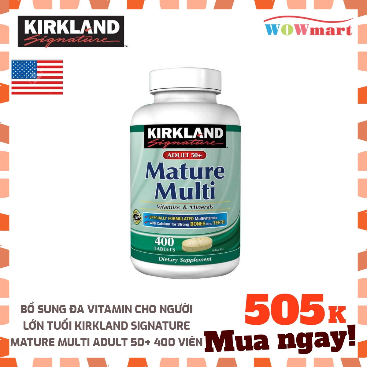 Bổ sung đa Vitamin cho người lớn tuổi Kirkland Signature Mature Multi Adult 50+ 400 viên -