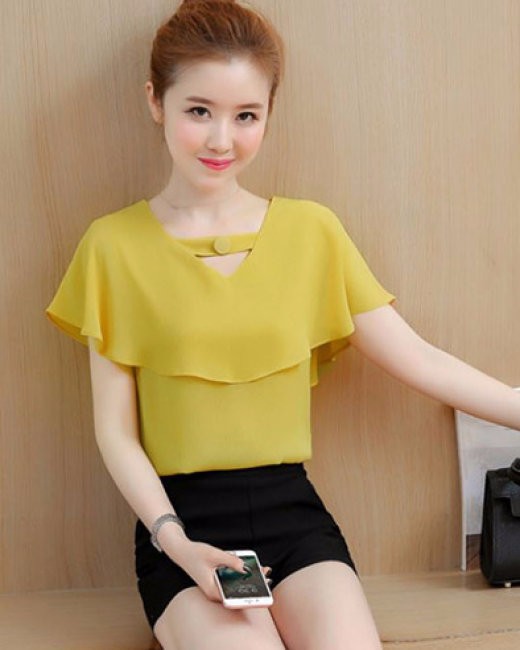 Áo kiểu nữ cổ v phối nút hottrent