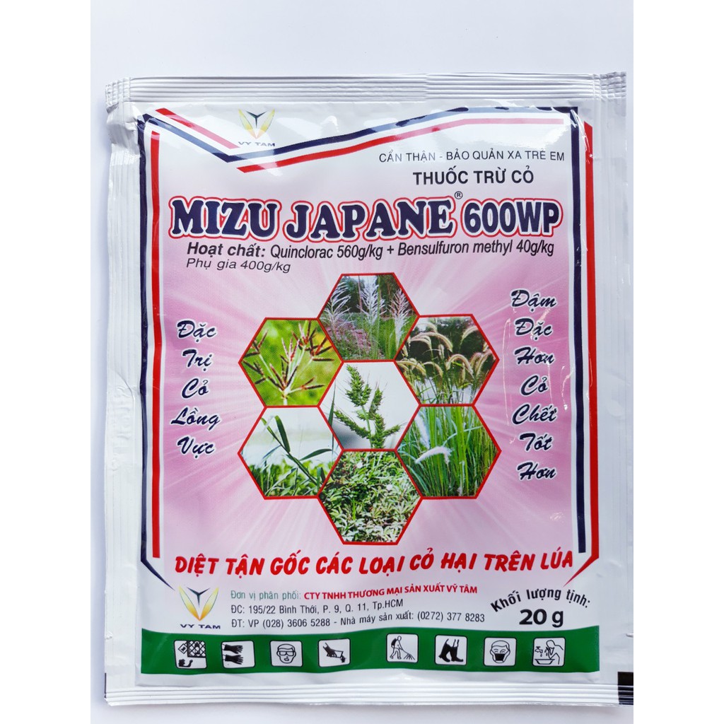 Thuoc trừ cỏ MIZU JAPANE 600WP (20g) đặc tri tận gốc các loại cỏ hại trên Lúa.