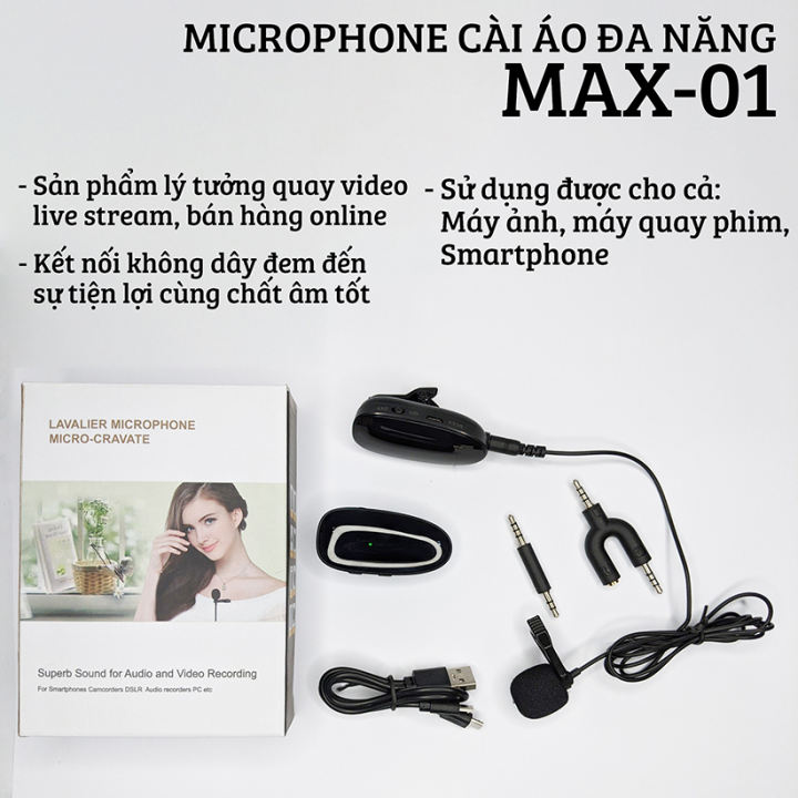 [HCM][ XẢ HẾT SALE 50% ] Micro Thu Âm Đa Năng Bluetooth Cài Áo Chuyên Nghiệp Micro Thu Âm Cao Cấp Micro Trợ Giảng MAX-01 Dành Cho Youtuber  Vlog Bán Hàng Live Stream Nhỏ Gọn Âm Thanh Rõ Ràng BH 12 TH