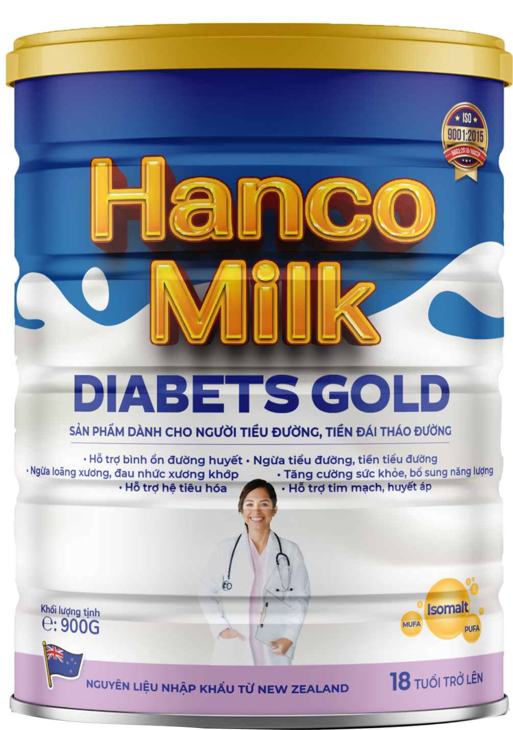 [HCM]Sữa HANCOMILK DIABETS GOLD hộp 900g - Dinh dưỡng đặc chế cho người đái tháo đường tiền đái tháo đường (mẫu mới)