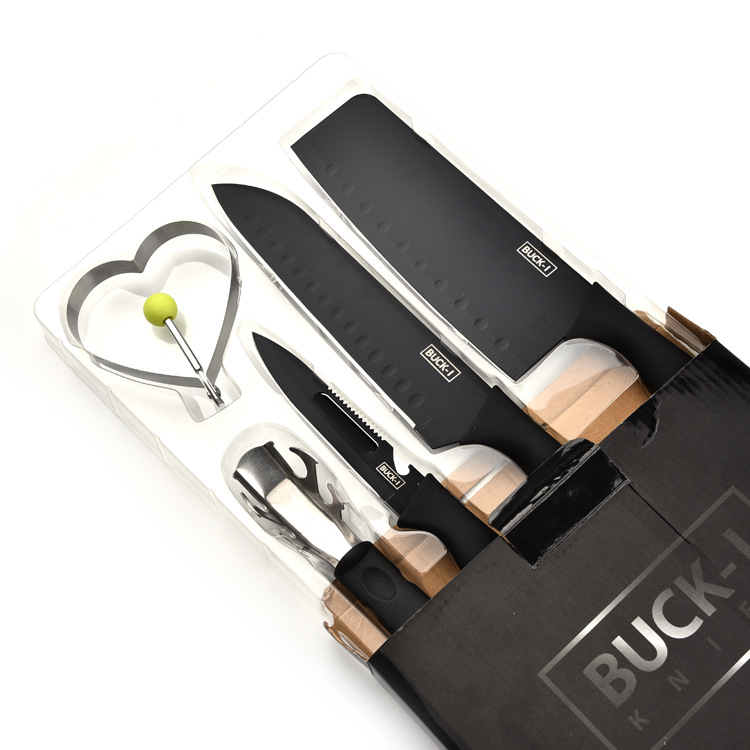 BỘ DAO LÀM BẾP 5 MÓN IN HOA CAO CẤP HÀN QUỐC