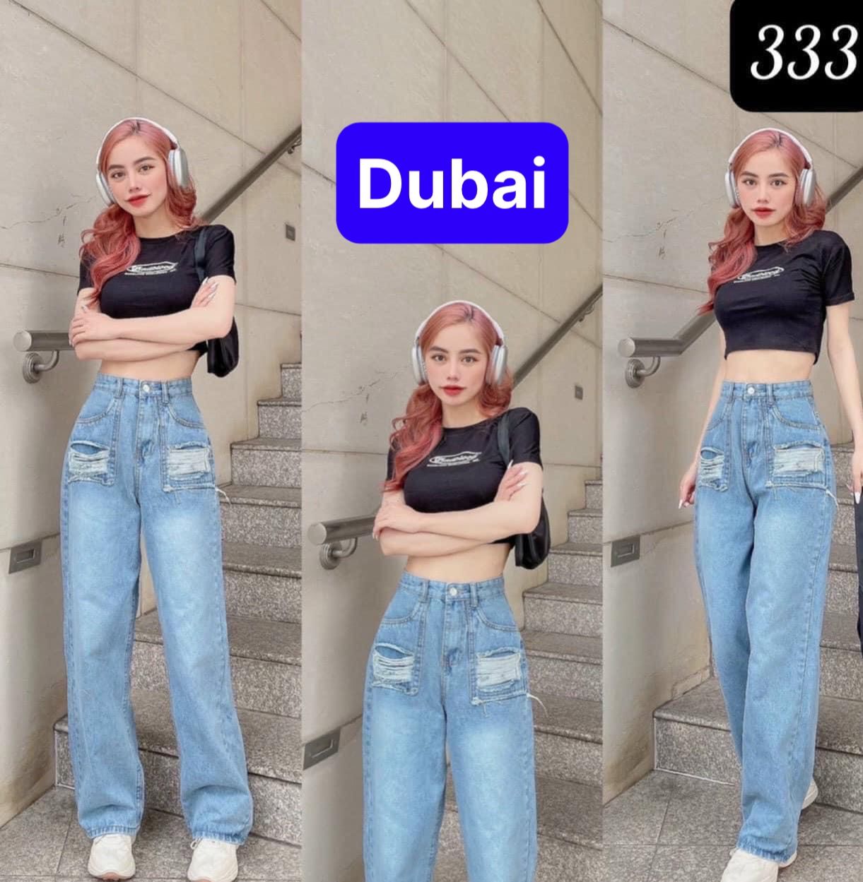 QUẦN BAGGY JEAN NỮ CHẤT BÒ ỐNG SUÔNG RỘNG RÁCH LƯNG CAO NÂNG MÔNG SANG CHẢNH DUBAI FASHION