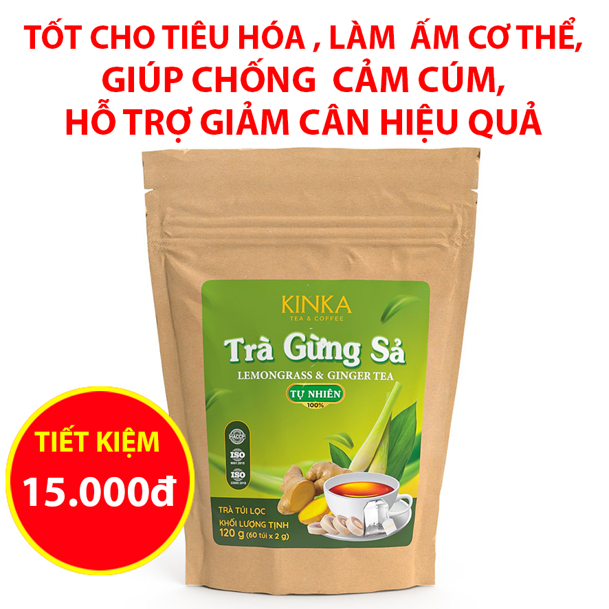 Combo 3 bịch trà gừng sả túi lọc 120g - giúp giảm cân hiệu quả - làm ấm cơ thể, chống cảm cúm