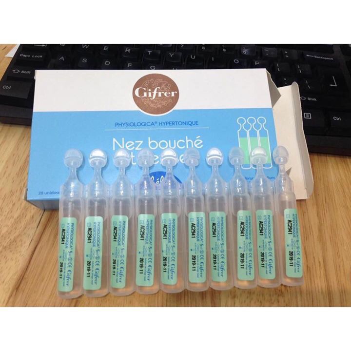 Nước muối sinh lý kháng viêm Pháp - Tép xanh hộp 20 ống dùng cho bé ngạt mũi