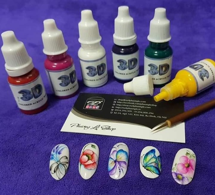 Màu vẽ móng nail, Màu vẽ cọ bản 3d bộ 18 màu