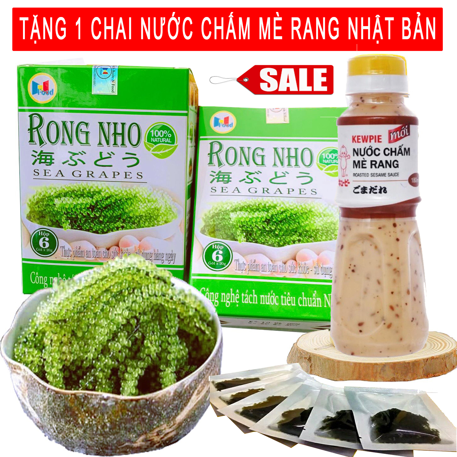 Hộp 240G/12 gói Rong Nho Tách Nước NFood Ogranic + Kèm Sốt Mè Rang