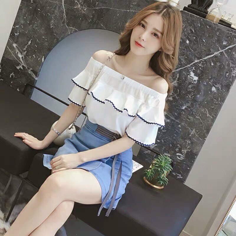 Áo bẹt vai phối viền tay viền bèo dễ thương TTSA0931