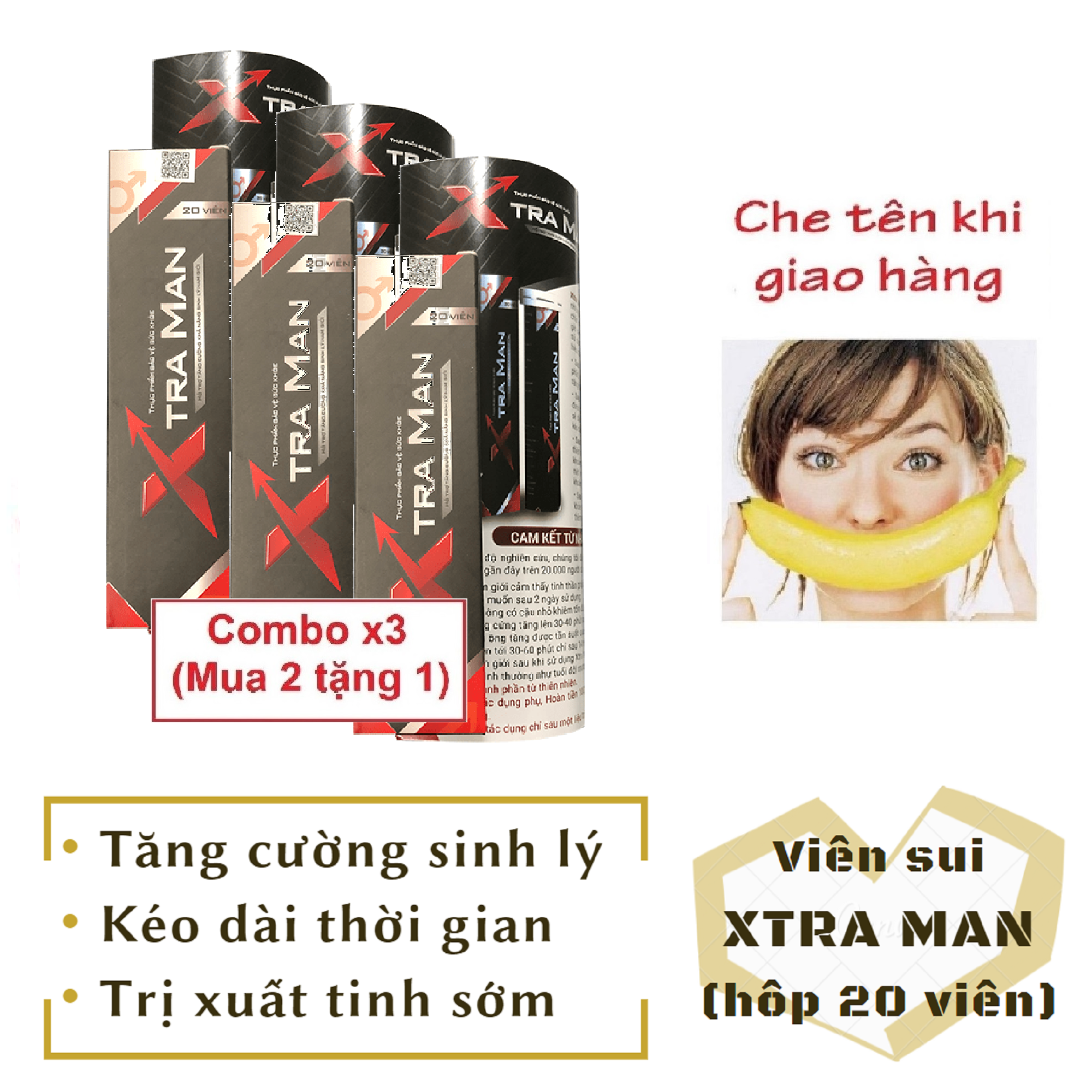Combo x3 (Mua 2 tặng 1) Viên sủi XTRAMAN cao cấp tăng cường sinh lý nam mạnh mẽ (hộp 20 viên) - hàng chính hãng ( xtra extra man xtramen men xtrman )