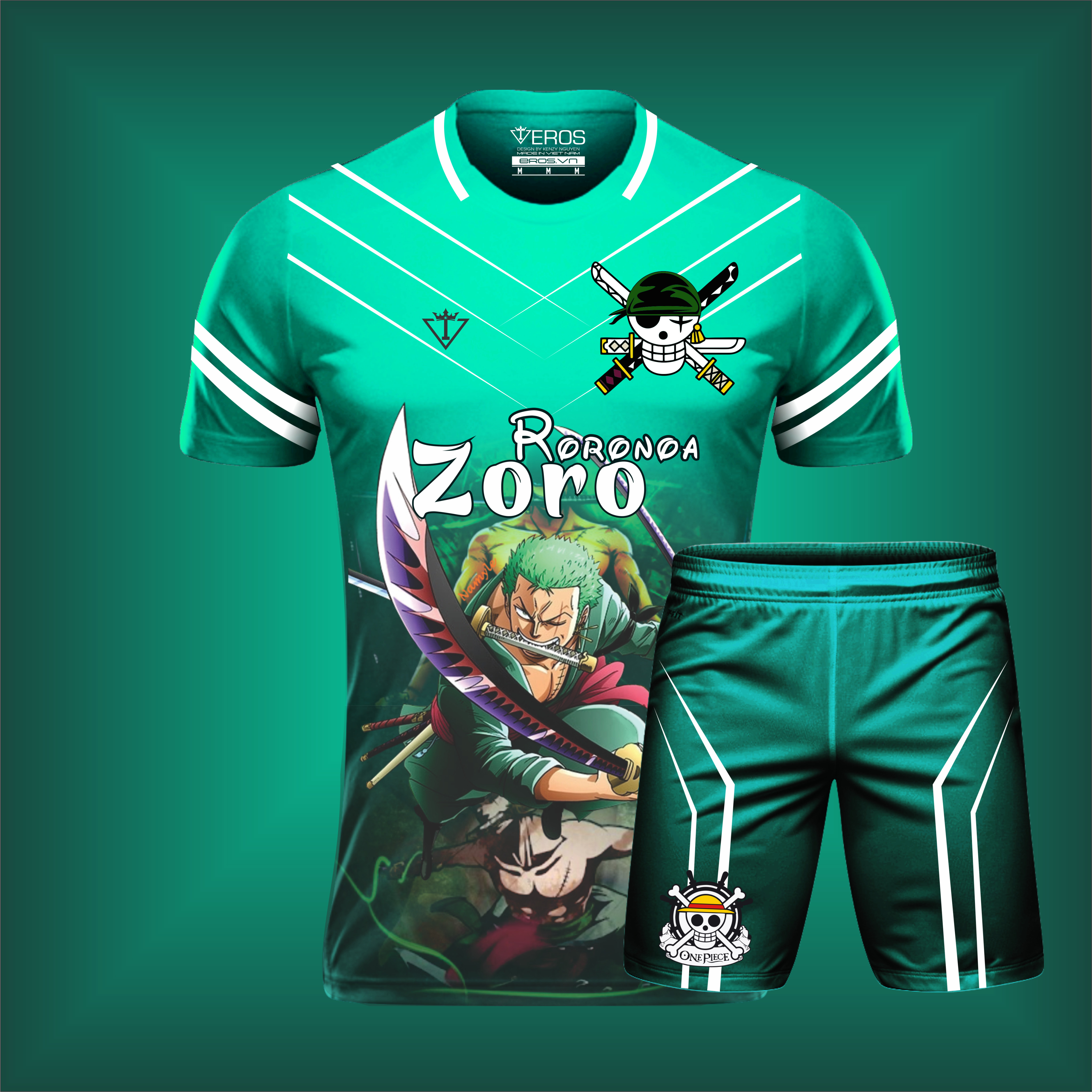 Đồ đá bóng áo đá banh one piece hoạt hình Sanji xanh