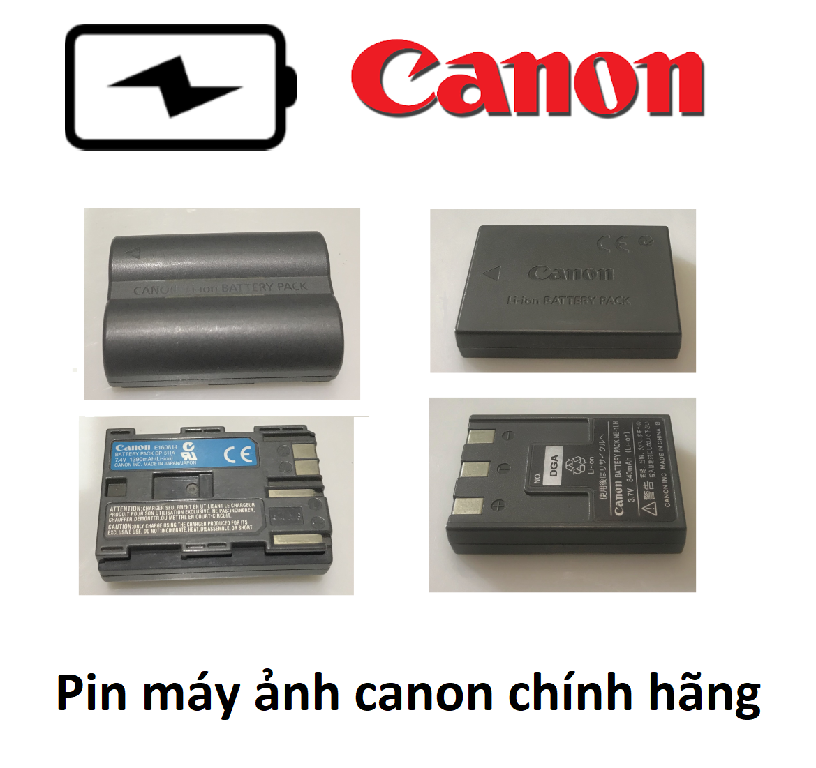 Pin canon : canon nb-1lh, canon bp-511a - hàng chính hãng, mới 100%, bảo hành 6 tháng