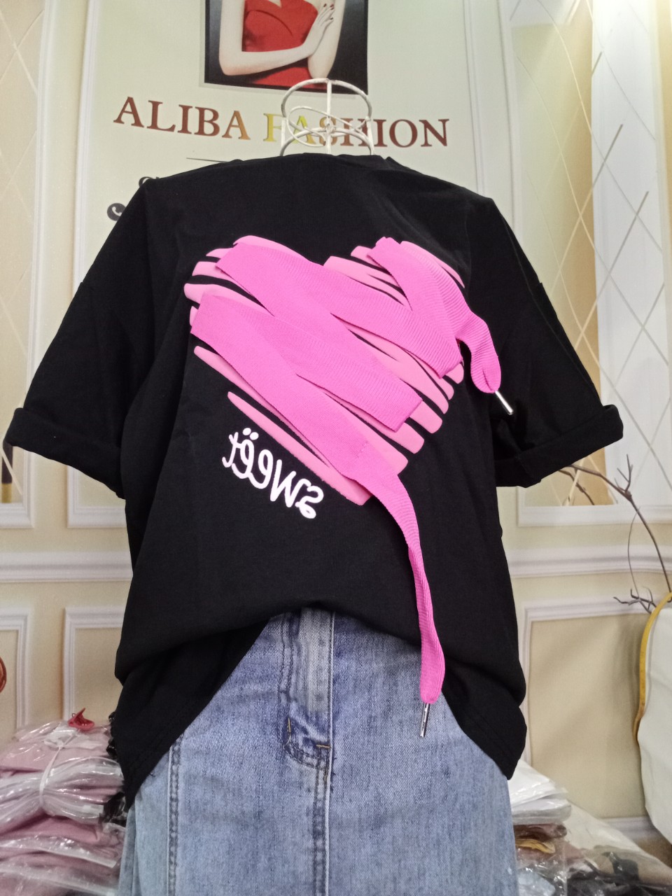 Áo Phông nữ tim dây - áo phông nữ phom rộng chất cotton khô đẹp - Có Ảnh Thật Kèm Video