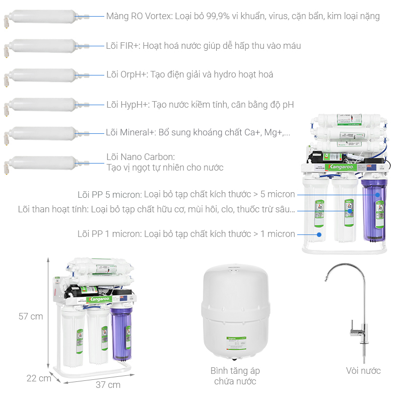 Máy lọc nước RO Kangaroo Hydrogen KGRP09HQ 9 lõi