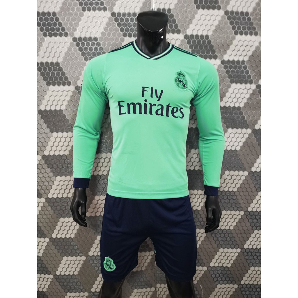 Quần áo bóng đá tay dài Real Madrid 2019-2020 sân khách xanh ngọc