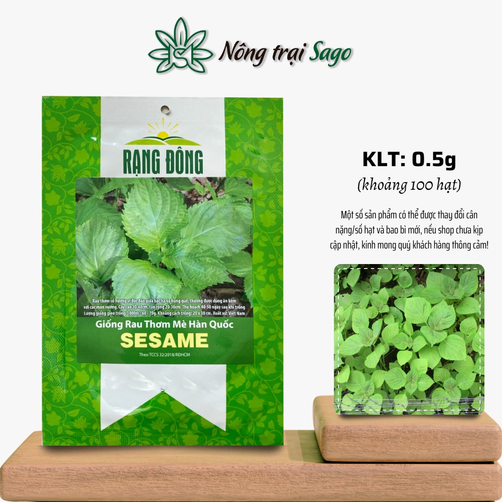 Hạt giống Rau Thơm Mè Sesame (0,5g~100 hạt), Lá Mè Vừng Hàn Quốc chuyên ăn kèm các món nướng, trồng quanh năm thu nhiều lần, hiệu Hạt giống Rạng Đông - Nông Trại Sago