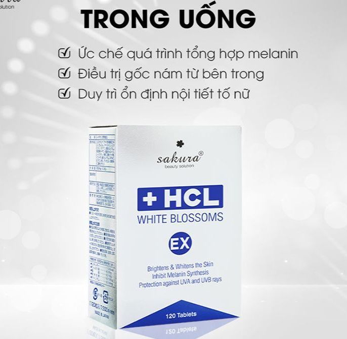 Viên Giảm Nám, Tàn Nhang Và Đốm Nâu, Chống Lão Hóa, Giảm Thâm Mụn Chính Hãng SAKURA 120 Viên - Hcl White Blossoms Ex