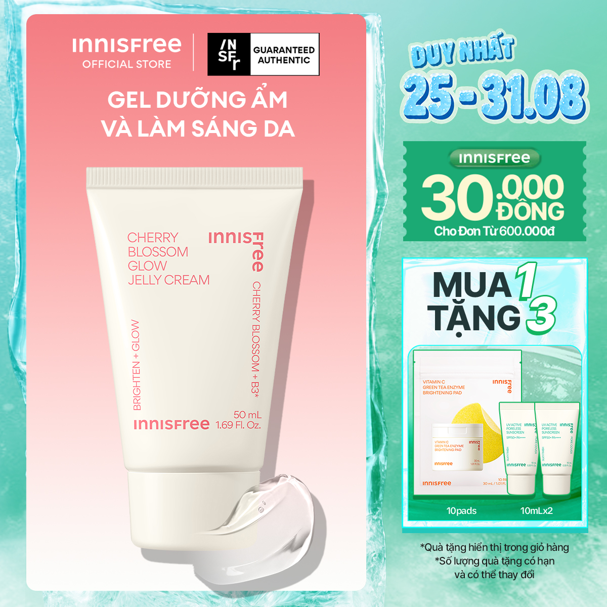 Kem dưỡng ẩm sáng da INNISFREE Jeju Cherry Blossom Jelly Cream - (Kết cấu dạng thạch)