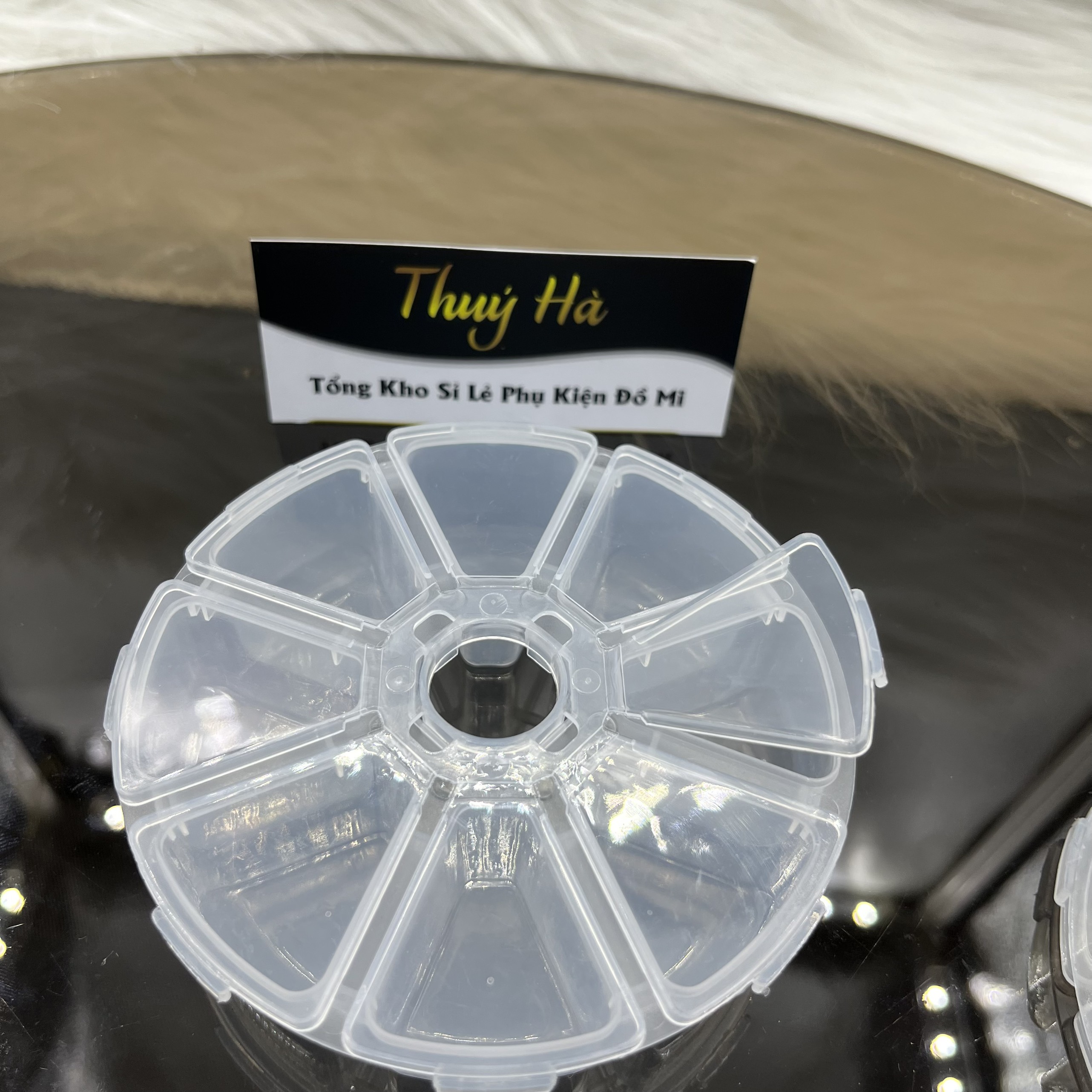 Hộp tròn 8 ô đựng đồ_ đựng fan mi, mi rời, mi hủ, đựng trang sức và phụ kiện