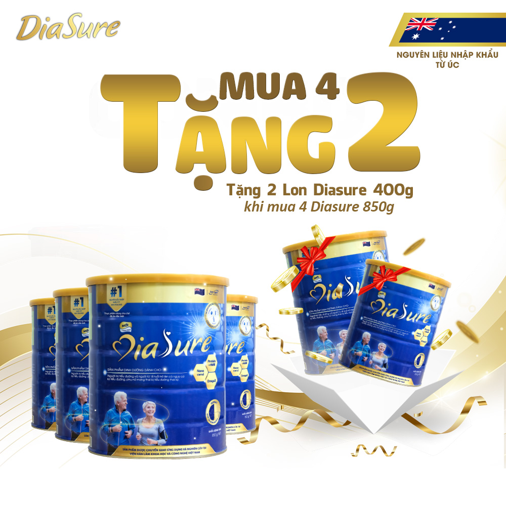 Sữa Non Diasure 850G (NEW) bổ sung thêm Nano Canxi, Omega3, Protein HMB  (Mua 4 tặng 2 hộp 450G)-Sữa dành cho người tiểu đường