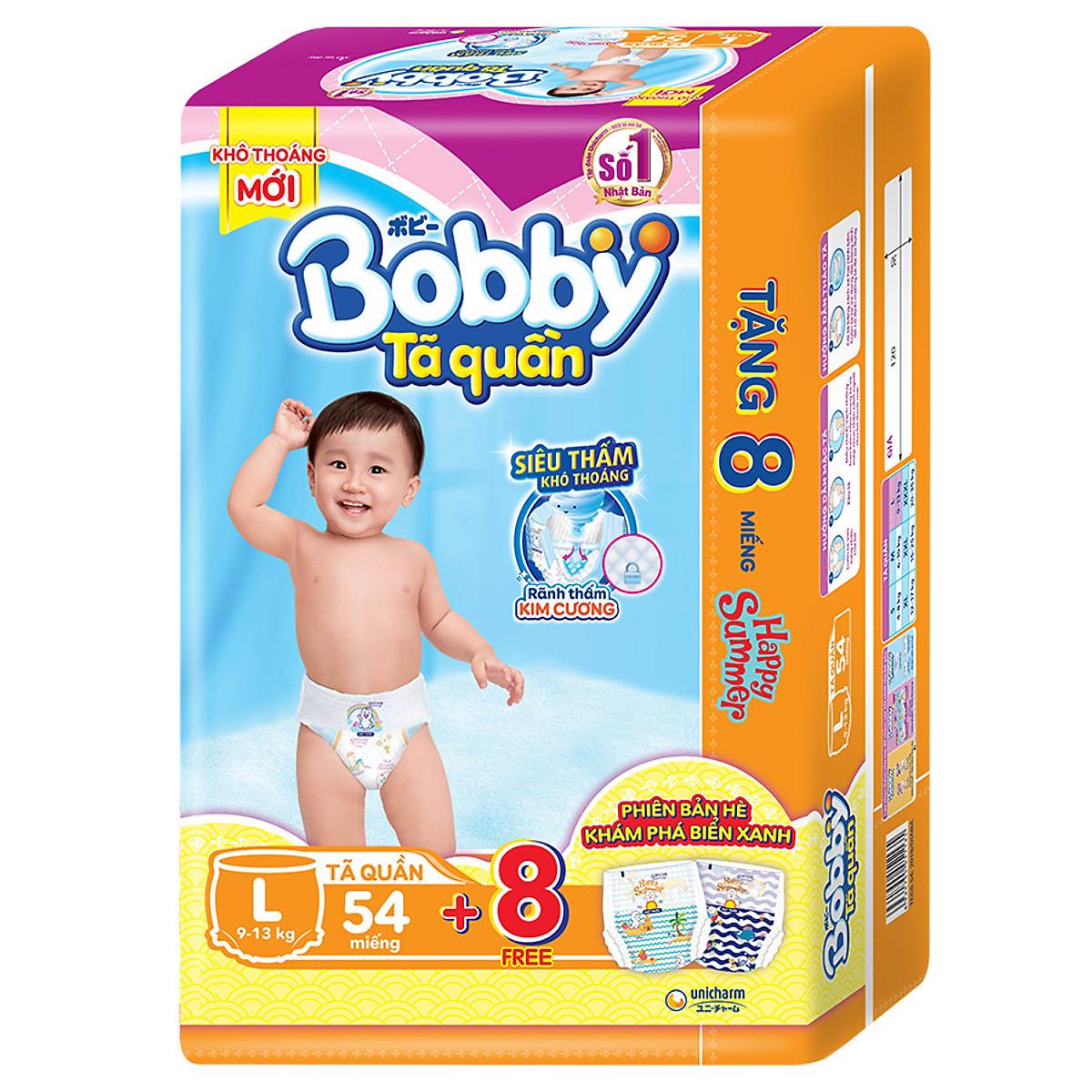 Tã Quần Bobby Gói Siêu Lớn L54 (54 Miếng) + 8 Miếng Cùng Size