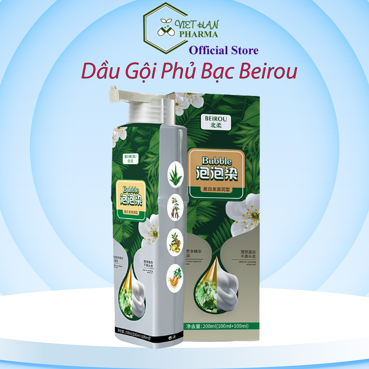 Dầu Gội Thảo Dược Phủ Tóc Bạc, Đổi Màu Tóc Beirou Bubble - Beirou Bubble Phủ Đen Tóc Bạc, Thay Đổi Màu Tóc, Dưỡng Tóc