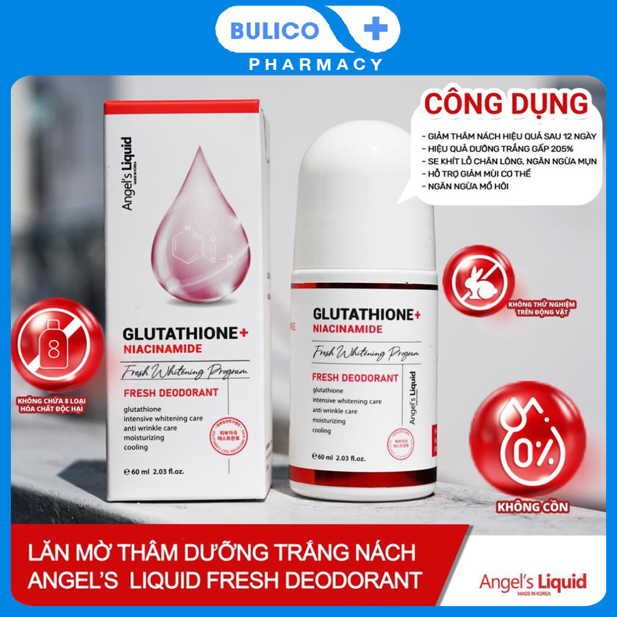 Lăn nách mờ thâm khử mùi hôi ANGEL LIQUID Glutathione Plus Niacinamide Fresh Deodorant 60ml chính hãng Hàn Quốc