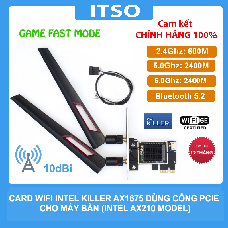 Card WIFI Intel AC 3168 AC 8260 WIFI 6 AX200 WIFI 6E AX210 có tản nhiệt cho máy bàn