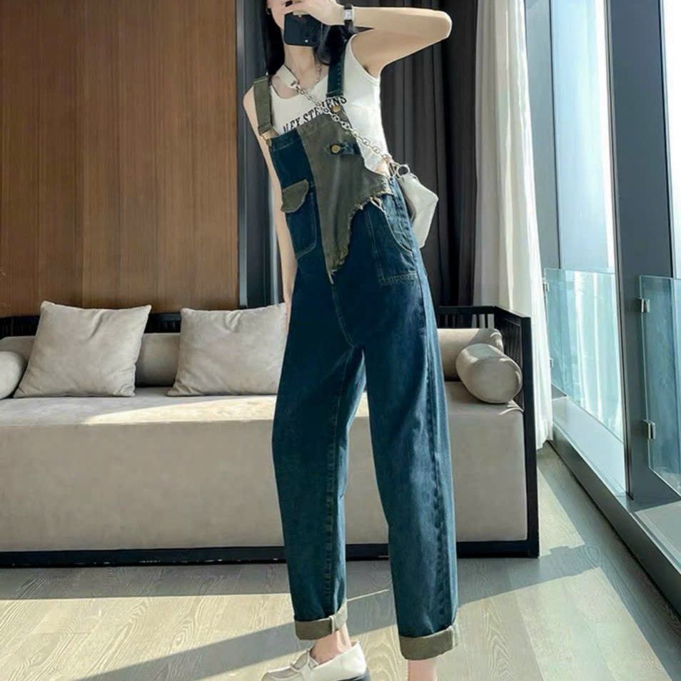 Quần Yếm Jean Nữ Lưng Cao Form rộng Phối Màu Siêu Hot mẫu mới Pinky store96 y1