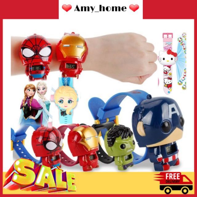 Đồng hồ trẻ em siêu anh hùng batman - spider man - iron man - hulk - captain - elsa